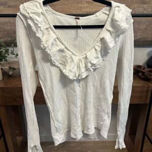 Free People White Ruffled Long Sleeve Top